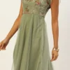 Teen Girls Green Organza Embroidered Gown Party Wear