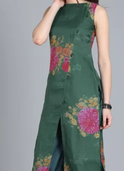 Green Organza Printed Kurta Work Wear