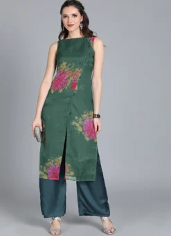 Green Organza Printed Kurta Work Wear 10 Green Organza Printed Kurta Work Wear -Mahra Clothing Shop Green Organza Printed Kurta KRBS02307724 u