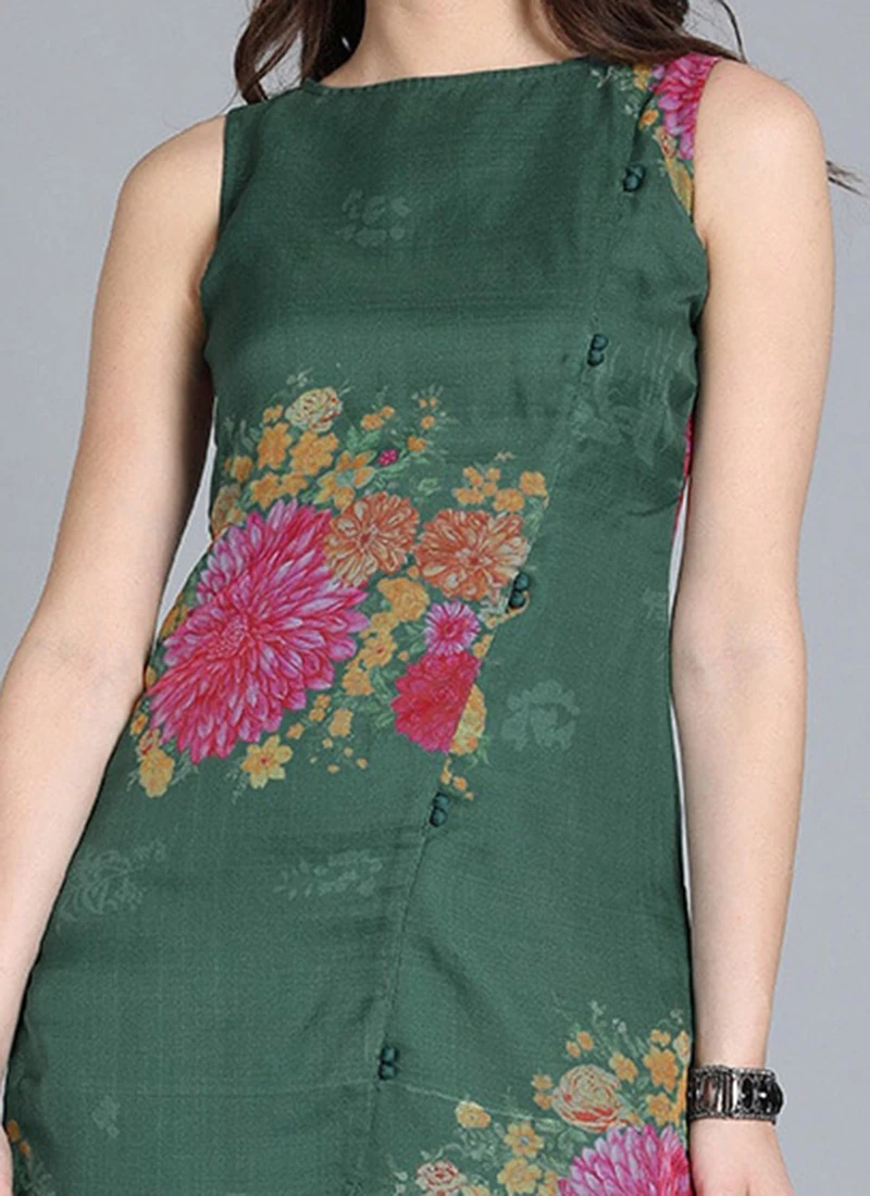 Green Organza Printed Kurta Work Wear 5 Green Organza Printed Kurta Work Wear - Image 5