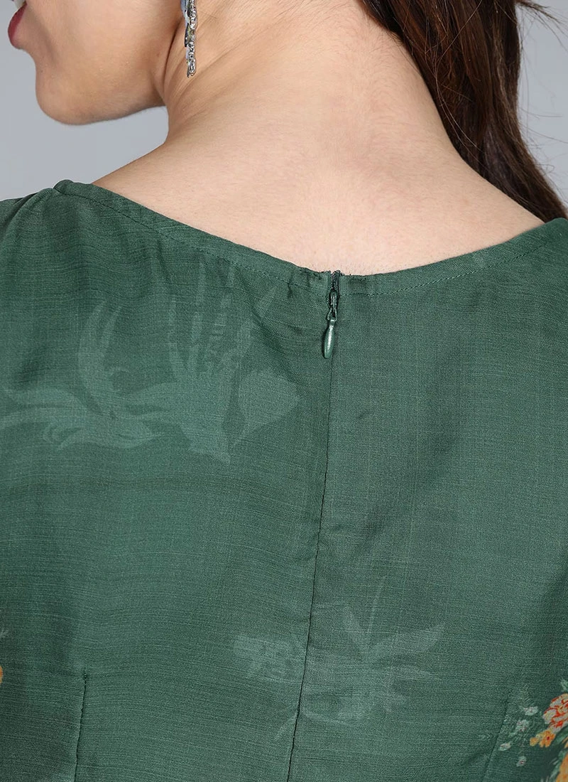 Green Organza Printed Kurta Work Wear 6 Green Organza Printed Kurta Work Wear - Image 6