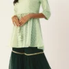 Teen Girls Green Peplum Top Sharara With Dupatta Festive Wear