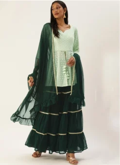 Teen Girls Green Peplum Top Sharara With Dupatta Festive Wear -Mahra Clothing Shop Green Peplum Top Sharara With Dupatta IWBS02203548 u