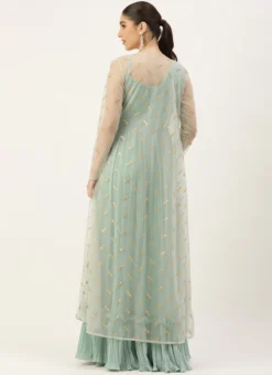 Green Pleated Georgette Gown N Embroidered Jacket Party Wear -Mahra Clothing Shop Green Pleated Georgette Gown N Embroidered Jacket IWBS02304092 b