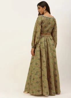 Teen Girls Green Printed Art Silk Co Ords Set Party Wear -Mahra Clothing Shop Green Printed Art Silk Co Ords Set IWBS02207403 b