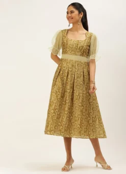 Green Printed Art Silk Dress After Six Wear -Mahra Clothing Shop Green Printed Art Silk Dress DRBS02208474 u