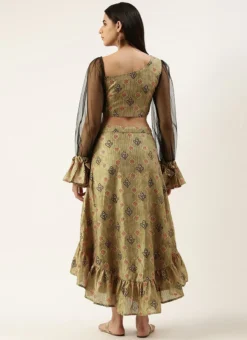 Teen Girls Green Printed Art Silk Sets And Suits Festive Wear -Mahra Clothing Shop Green Printed Art Silk Sets And Suits IWBS02209641 b