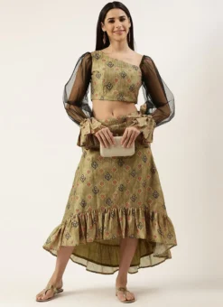 Teen Girls Green Printed Art Silk Sets And Suits Festive Wear -Mahra Clothing Shop Green Printed Art Silk Sets And Suits IWBS02209641 u