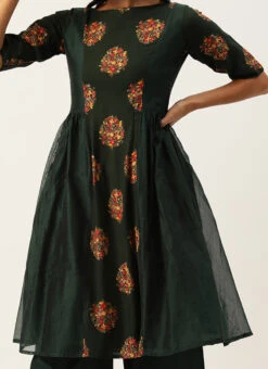 Green Printed Kurta Set Festive Wear