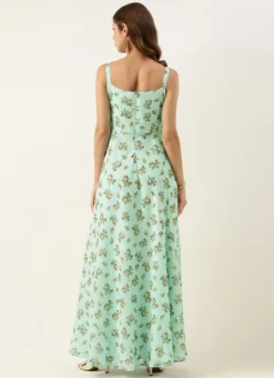 Teen Girls Green Printed N Embroidered Georgette Gown After Six Wear -Mahra Clothing Shop Green Printed N Embroidered Georgette Gown IWBS02210953 b