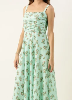 Teen Girls Green Printed N Embroidered Georgette Gown After Six Wear