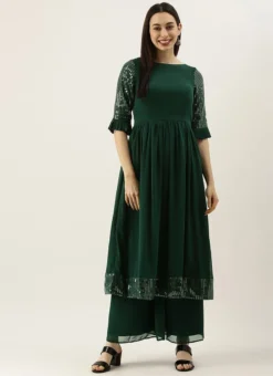 Green Sequin Embroidered Kurti Festive Wear -Mahra Clothing Shop Green Sequin Embroidered Kurti KRBS02307705 u