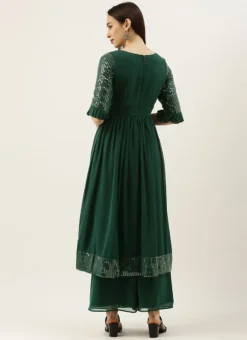 Teen Girls Green Sequin Embroidered N Green Georgette Kurta Set Festive Wear -Mahra Clothing Shop Green Sequin Embroidered N Green Georgette Kurta Set KSBS02104304 b 1