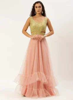 Green Sequins Embroidered N Peach Net Gown Festive Wear -Mahra Clothing Shop Green Sequins Embroidered N Peach Net Gown IWBS02211073 u