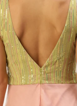 Green Sequins Embroidered N Peach Net Gown Festive Wear -Mahra Clothing Shop Green Sequins Embroidered N Peach Net Gown IWBS02211073 rrc2