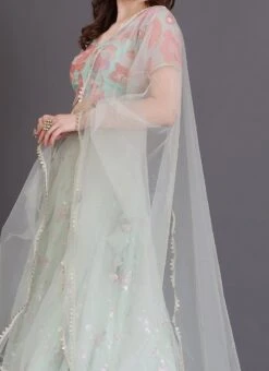 Teen Girls Green Sequins Georgette Lehenga Set Festive Wear