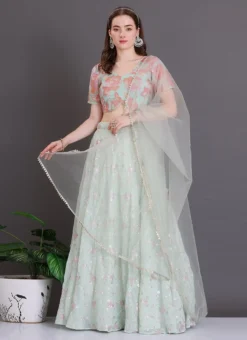 Teen Girls Green Sequins Georgette Lehenga Set Festive Wear -Mahra Clothing Shop Green Sequins Georgette Lehenga Set GHBS02305148 u