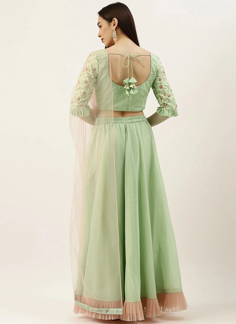 Green Silk Blouse N Mint Green Embroidered Lehenga Festive Wear 4 Green Silk Blouse N Mint Green Embroidered Lehenga Festive Wear - Image 4