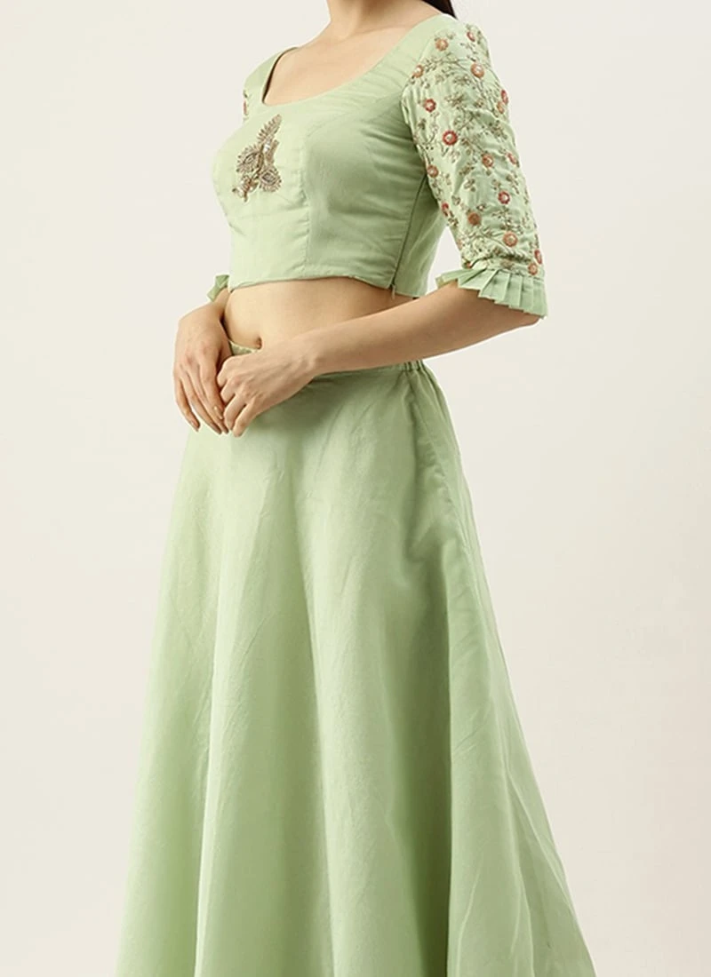 Green Silk Blouse N Mint Green Embroidered Lehenga Festive Wear 1 Green Silk Blouse N Mint Green Embroidered Lehenga Festive Wear