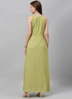 Green Modal Knee Length Dress After Six Wear -Mahra Clothing Shop Green TENCEL Modal Knee Length Dress IWBS02001280 b