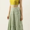 Teen Girls Green Viscose N Yellow Blended Cotton Kali Lehenga Festive Wear