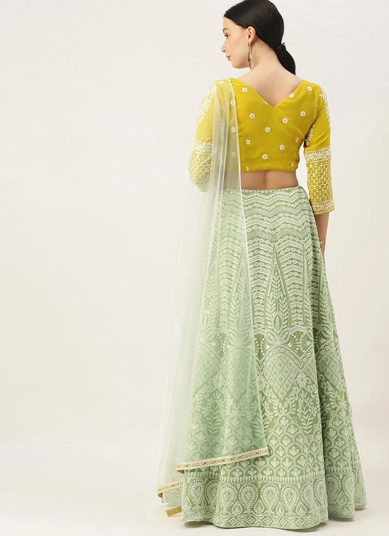 Teen Girls Green Viscose N Yellow Georgette Kali Lehenga 4 Teen Girls Green Viscose N Yellow Georgette Kali Lehenga - Image 4