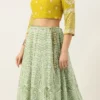 Teen Girls Green Viscose N Yellow Georgette Kali Lehenga