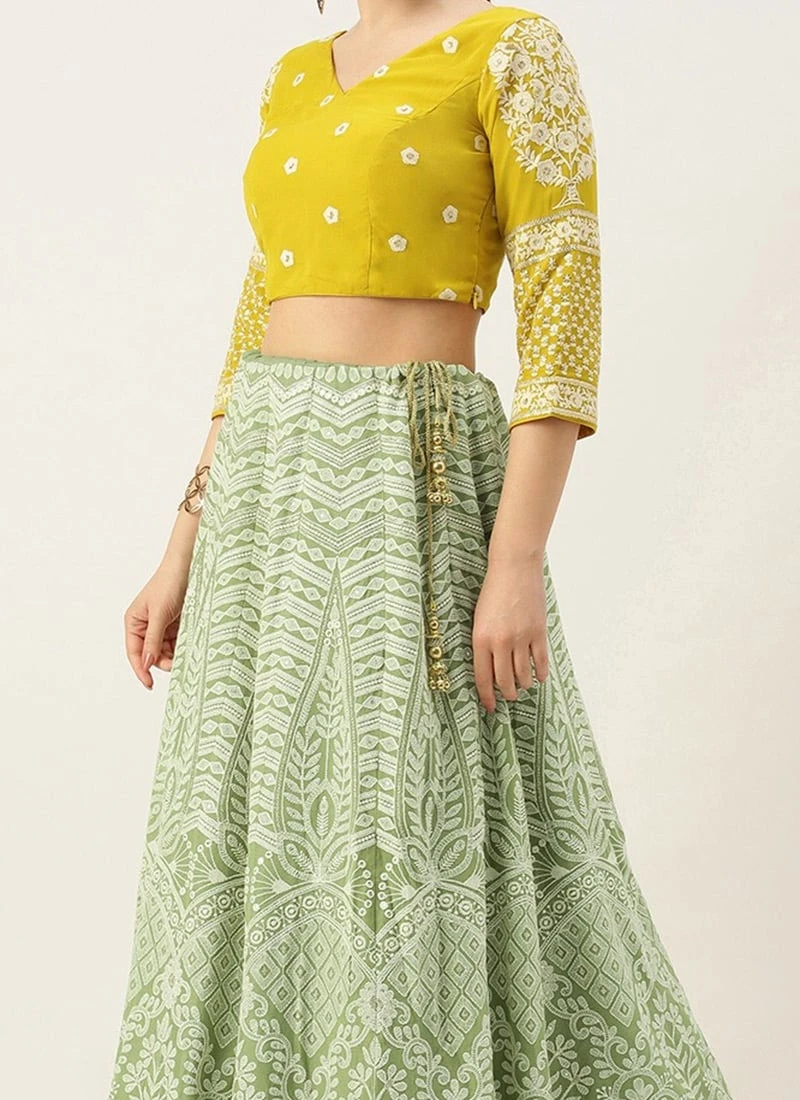 Teen Girls Green Viscose N Yellow Georgette Kali Lehenga 1 Teen Girls Green Viscose N Yellow Georgette Kali Lehenga