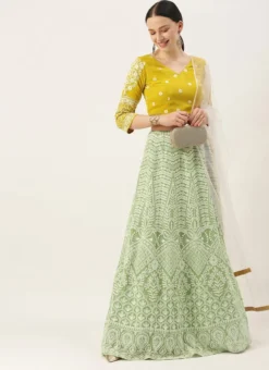 Teen Girls Green Viscose N Yellow Georgette Kali Lehenga 6 Teen Girls Green Viscose N Yellow Georgette Kali Lehenga -Mahra Clothing Shop Green Viscose N Yellow Georgette Kali Lehenga GHBS02108686 u