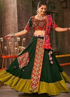 Green Viscose Printed Kutch Work Chaniya Choli Festive Wear -Mahra Clothing Shop Green Viscose Printed Kutch Work Chaniya Choli GHSOM2345 u