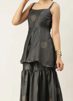 Teen Girls Grey Art Silk Foil Print Gharara Set Wedding Wear