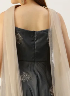 Dupatta From Grey Art Silk Foil Print Gharara Set After Six Wear -Mahra Clothing Shop Grey Art Silk Foil Print Gharara Set SLBS02301113 rrc3