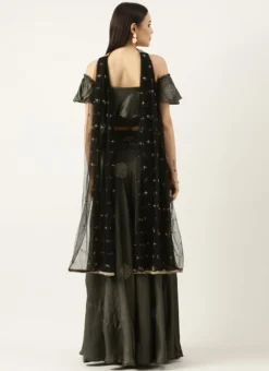 Teen Girls Grey Art Silk Foil Print Lehenga Set Festive Wear -Mahra Clothing Shop Grey Art Silk Foil Print Lehenga Set GHBS02301052 b