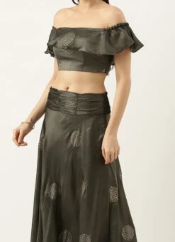 Teen Girls Grey Art Silk Foil Print Lehenga Set Festive Wear