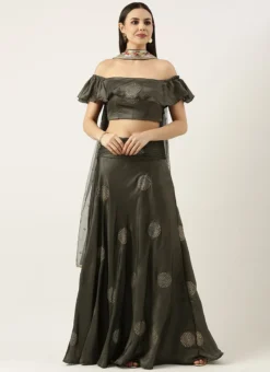 Teen Girls Grey Art Silk Foil Print Lehenga Set Festive Wear -Mahra Clothing Shop Grey Art Silk Foil Print Lehenga Set GHBS02301052 u