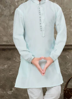 Grey Art Silk Kids Boys Kurta Pyjama Party Wear
