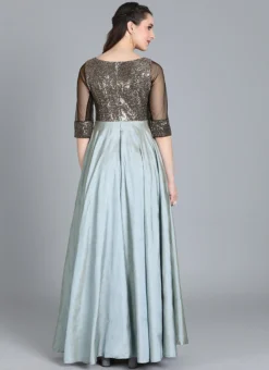 Grey Classic Full Flared Boat Neck Style Gown Festive Wear -Mahra Clothing Shop Grey Classic Full Flared Boat Neck Style Gown IWBS01909184RTW b