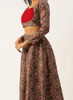 Teen Girls Grey Digital Print Art Silk Lehenga Set Festive Wear