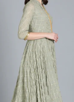 Grey Embroiderd Floor Length Anarkali Suit Festive Wear