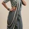 Teen Girls Grey Embroidered Blouse N Grey Georgette Saree Festive Wear