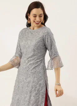 Grey Embroidered Boat Neck Kurti Party Wear 11 Grey Embroidered Boat Neck Kurti Party Wear -Mahra Clothing Shop Grey Embroidered Boat Neck Kurti KRBS02307675 b