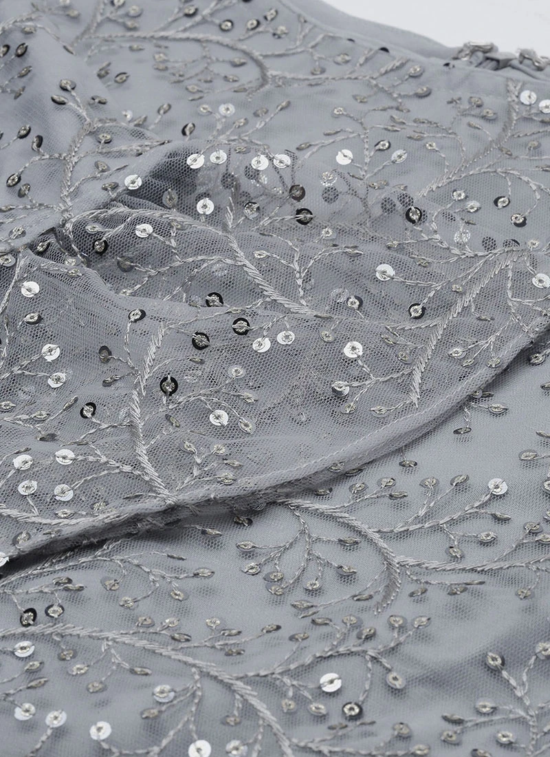 Grey Embroidered Boat Neck Kurti Party Wear 5 Grey Embroidered Boat Neck Kurti Party Wear - Image 5