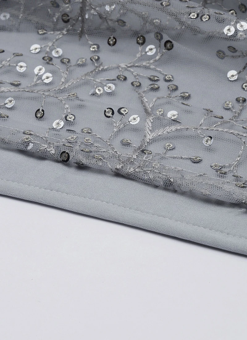 Grey Embroidered Boat Neck Kurti Party Wear 8 Grey Embroidered Boat Neck Kurti Party Wear - Image 8