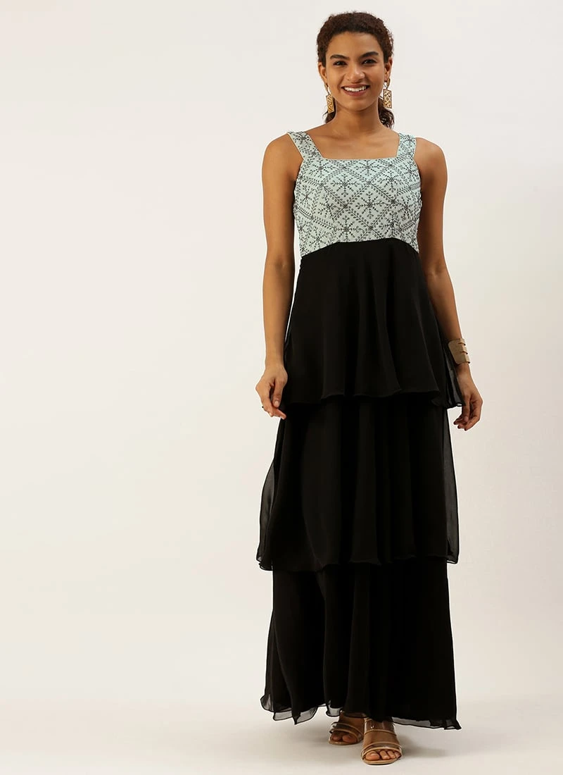 Grey Embroidered N Black Georgette Gown Festive Wear 3 Grey Embroidered N Black Georgette Gown Festive Wear - Image 3