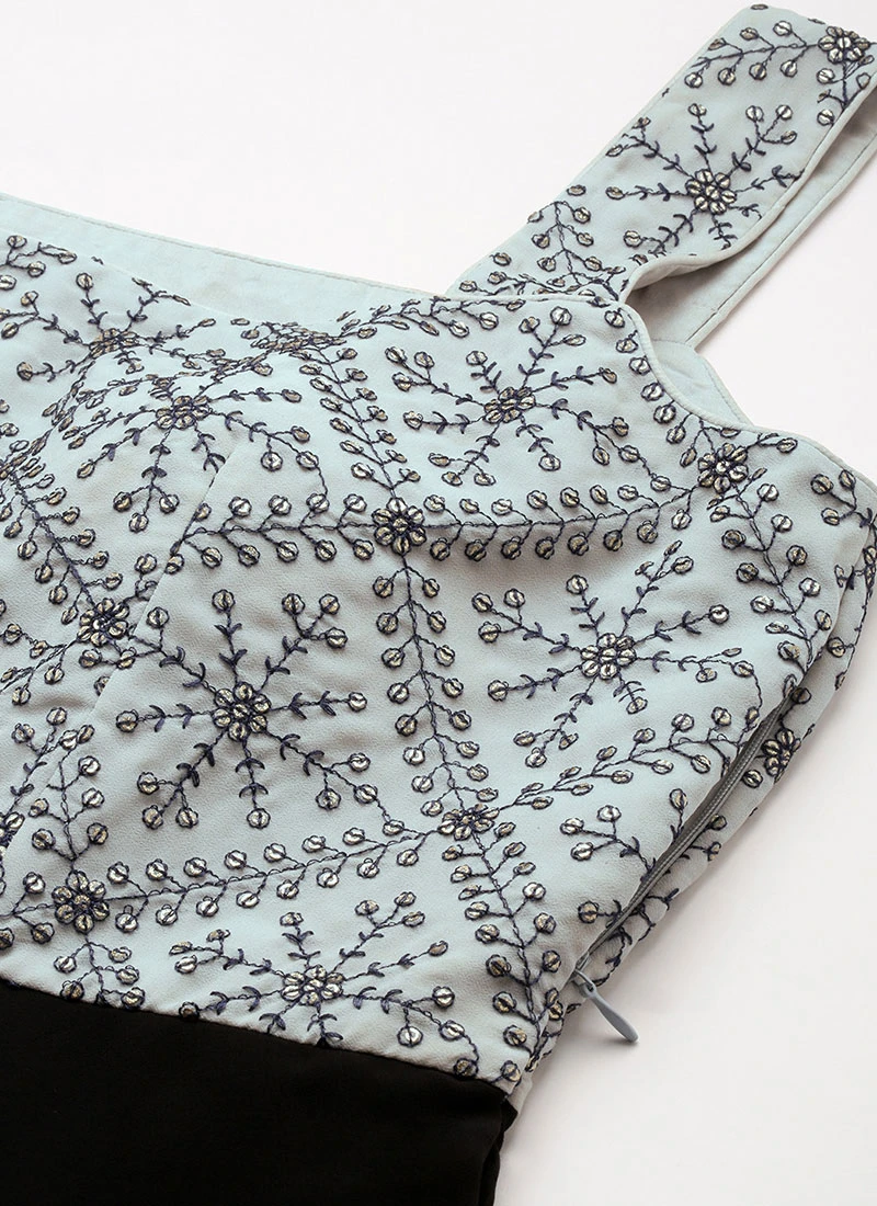 Grey Embroidered N Black Georgette Gown Festive Wear 5 Grey Embroidered N Black Georgette Gown Festive Wear - Image 5