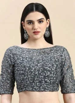 Grey Embroidered Net Blouse Party Wear Festive Wear -Mahra Clothing Shop Grey Embroidered Net Blouse BLBS02210833 u