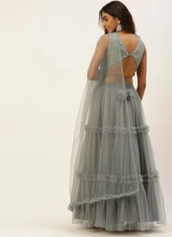 Grey Embroidered Organza Lehenga Festive Wear -Mahra Clothing Shop Grey Embroidered Organza Lehenga GHBS02206229 b