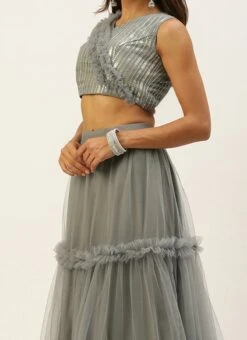 Grey Embroidered Organza Lehenga Festive Wear
