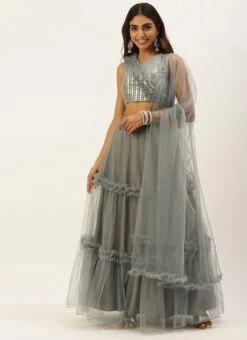 Grey Embroidered Organza Lehenga Festive Wear -Mahra Clothing Shop Grey Embroidered Organza Lehenga GHBS02206229 u
