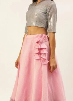 Grey Embroidered Peplum Lehenga Set Wedding Wear